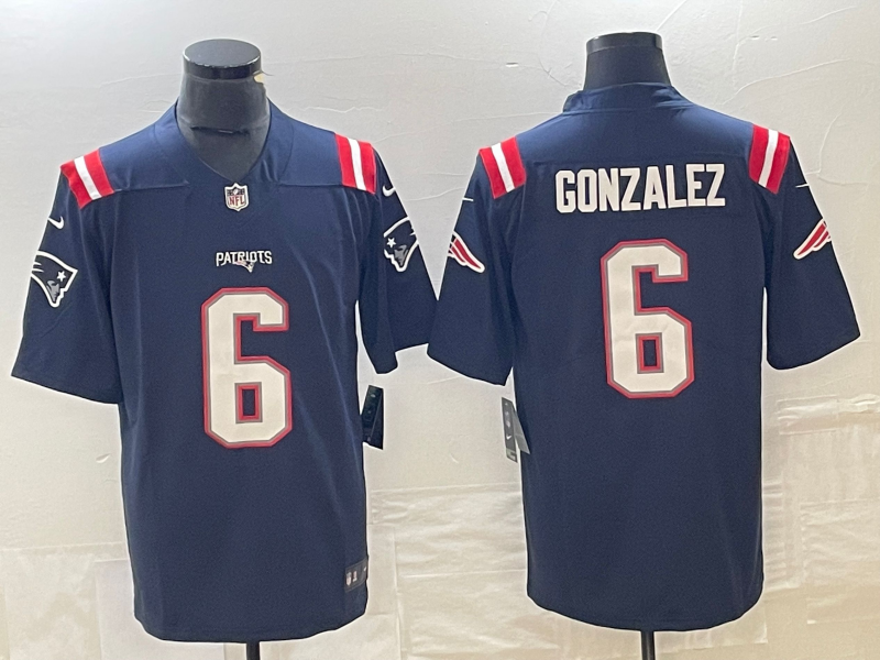 Men’s New England Patriots Christian Gonzalez #6 Navy Team Jersey