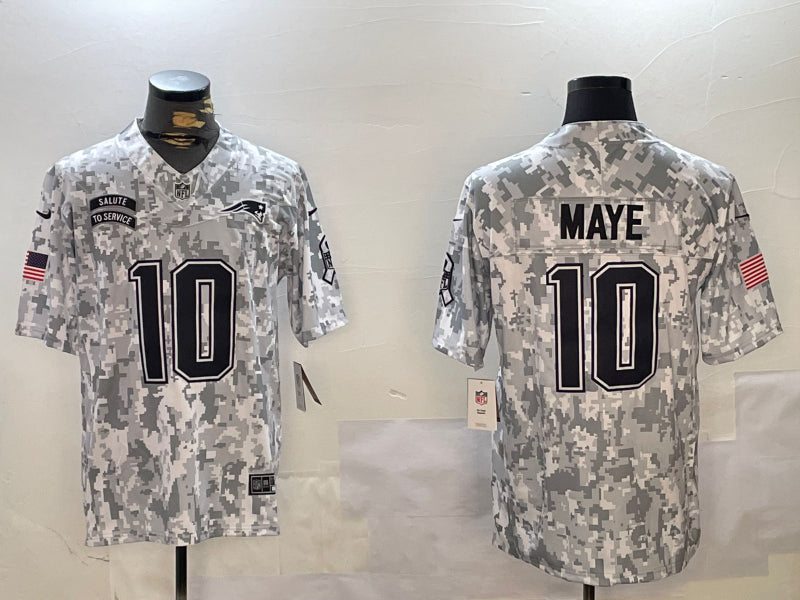 Men’s New England Patriots Drake Maye #10 Arctic Camo 2024 Salute to Service Limited Jersey
