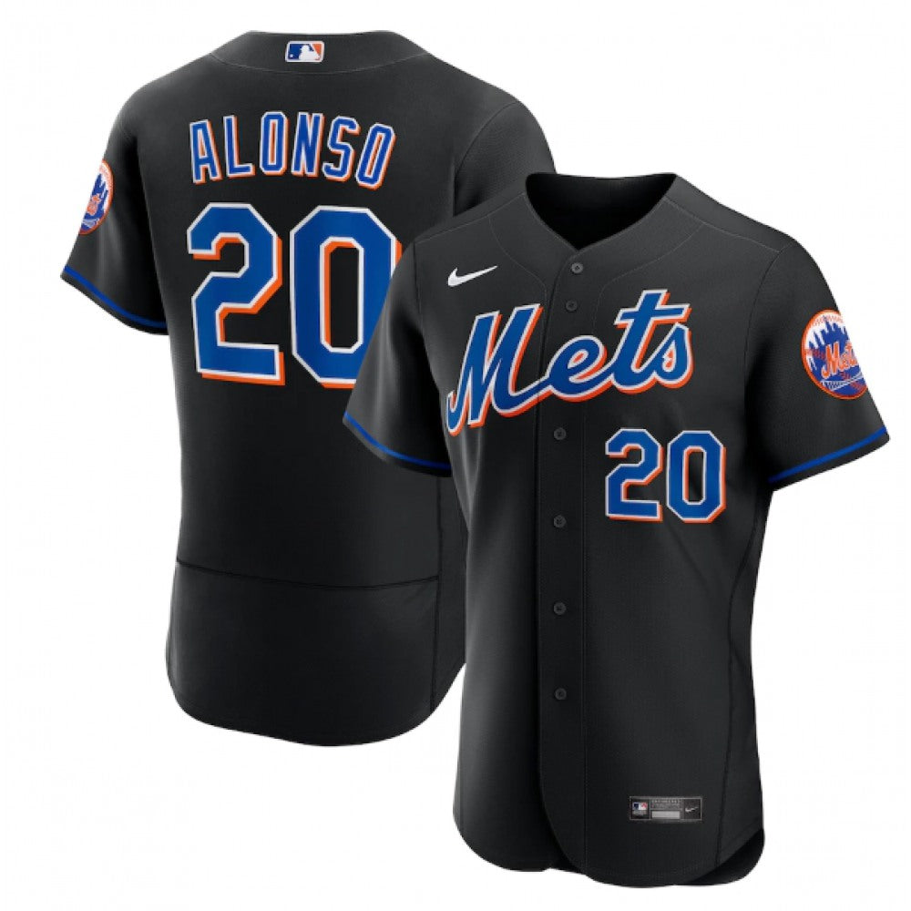 Men’s New York Mets #20 Pete Alonso Black Flex Base Stitched Jersey