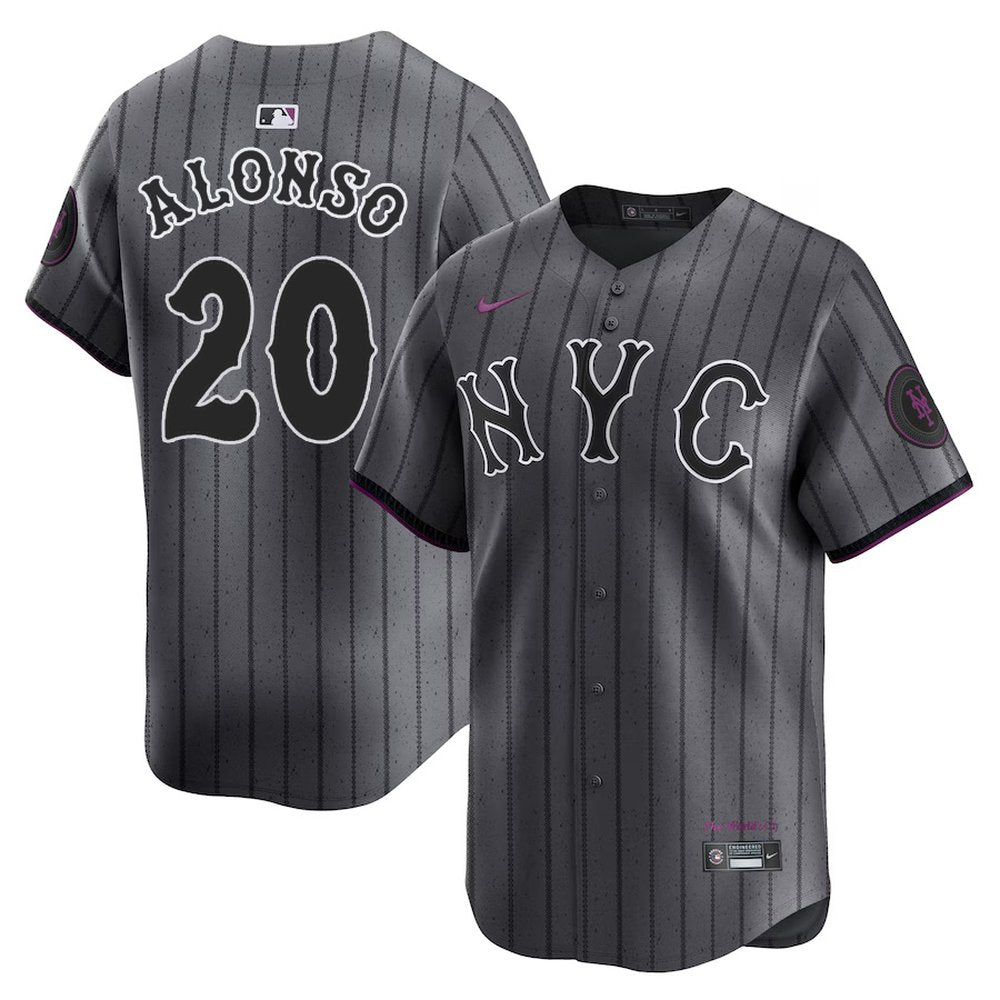 Men’s New York Mets #20 Pete Alonso  Graphite 2024 City Connect Limited Player Jersey