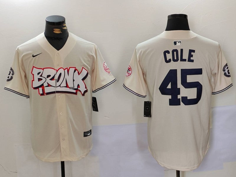 Men’s New York Yankees Gerrit Cole #45 Cream Limited Jersey