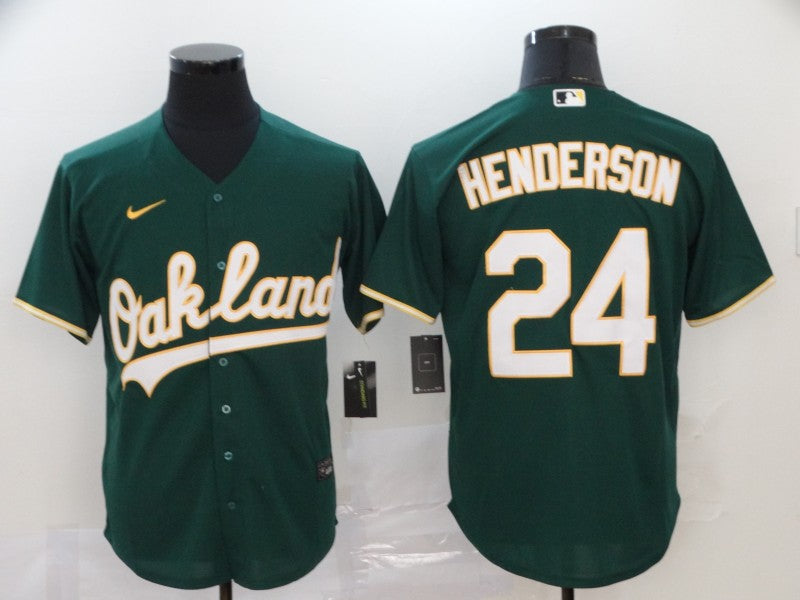 Men’s Oakland Athletics Rickey Henderson #24 Green Team Jersey