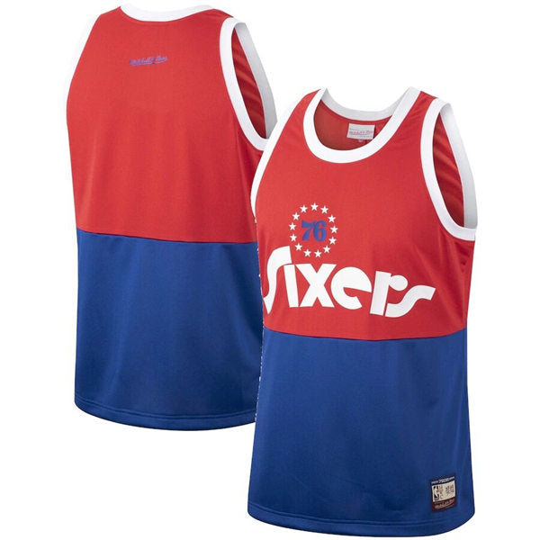 Men’s Philadelphia 76ers Blank Red Blue Mitchell & Ness Hardwood Classics Team Heritage Fashion Jersey