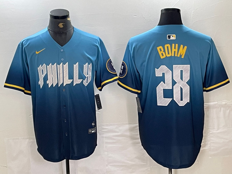 Men’s Philadelphia Phillies Alec Bohm #28 Blue 2024 City Connect Limited Jersey