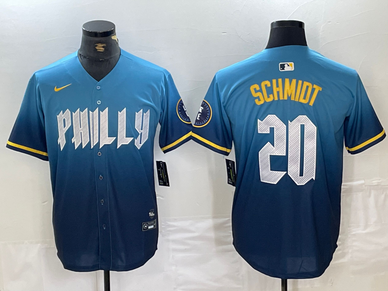 Men’s Philadelphia Phillies Mike Schmidt #20 Blue 2024 City Connect Limited Jersey