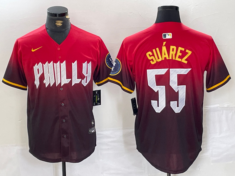 Men’s Philadelphia Phillies Ranger Suarez #55 Red 2024 City Connect Limited Jersey