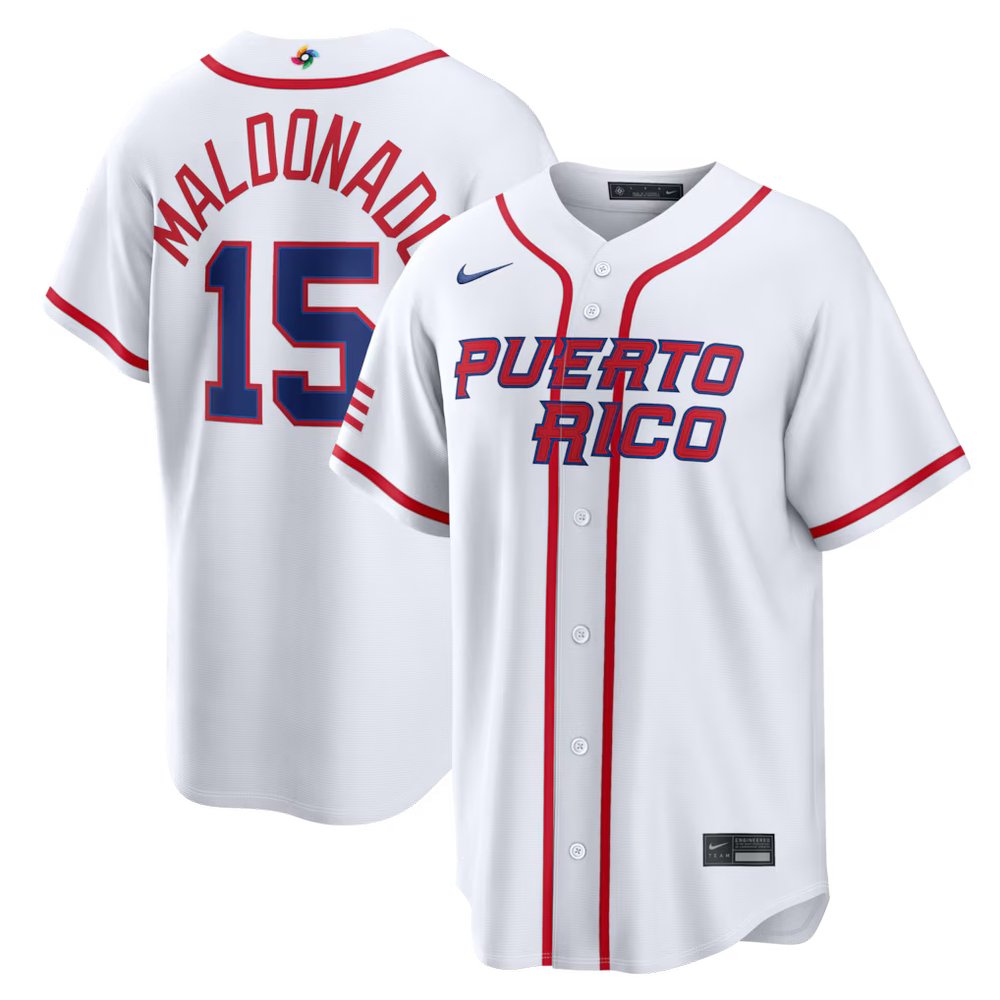 Men’s Puerto Rico Baseball #15 Martin Maldonado White 2026 World Baseball Classic Home Stadium Jersey