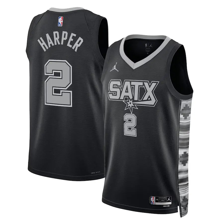 Men’s San Antonio Spurs #2 Dylan Harper Black Statement Edition Player Jersey