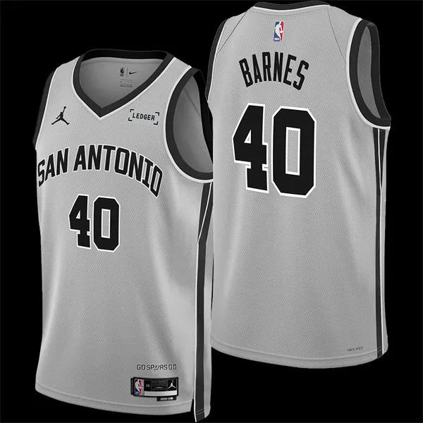 Men’s San Antonio Spurs #40 Harrison Barnes 2025-26 Silver Statement Edition Swingman Jersey