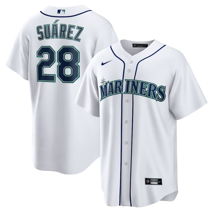 Men’s Seattle Mariners Eugenio Suarez #28 White Home Jersey