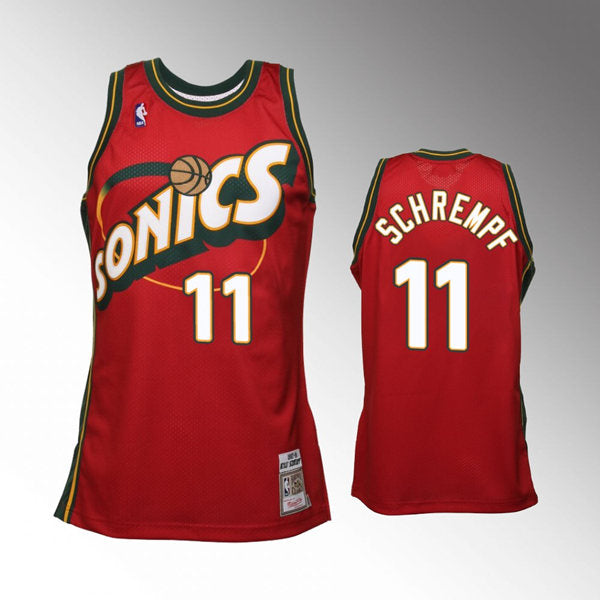 Men’s Seattle Supersonics #11 Detlef Schrempf 1995-96 Red Hardwood Classics Throwback Jersey