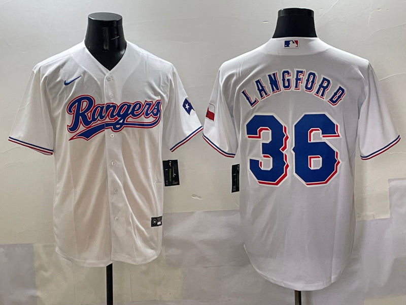 Men’s Texas Rangers Wyatt Langford #36 White Home Limited Jersey