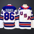 Men’s #86 HUGHES Team USA 2026 White Away Stitched Jersey