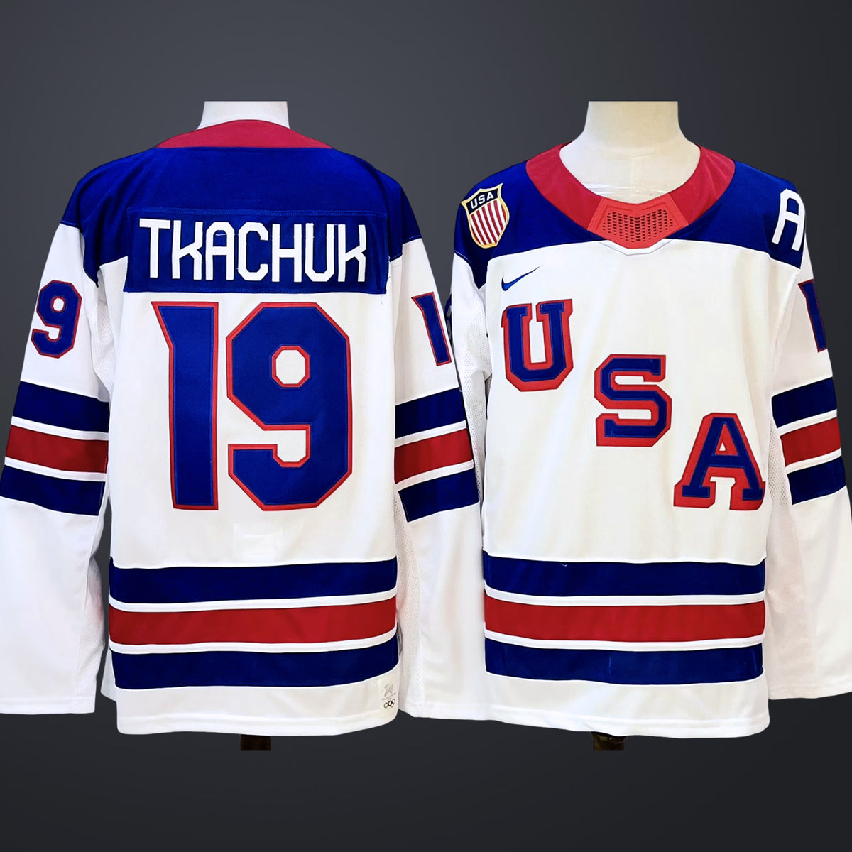 Men’s #19 Matthew Tkachuk Team USA 2026 White Away Stitched Jersey