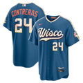 Youth Milwaukee Brewers #24 William Contreras Nike Mineral Blue 2026 City Connect Stadium Jersey